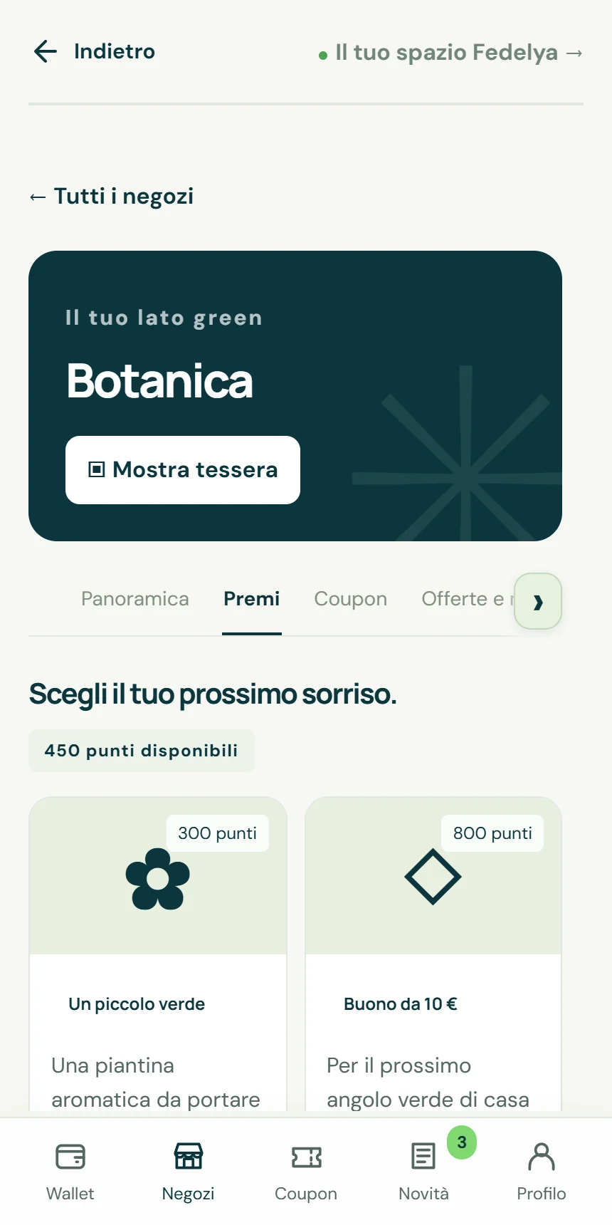 Catalogo premi nell’app Fedelya